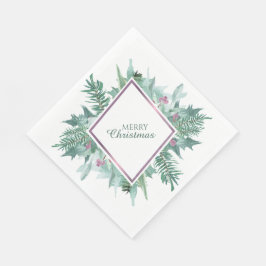 Groen Foliage Roze Berry Violet Lijst Kerst Servet