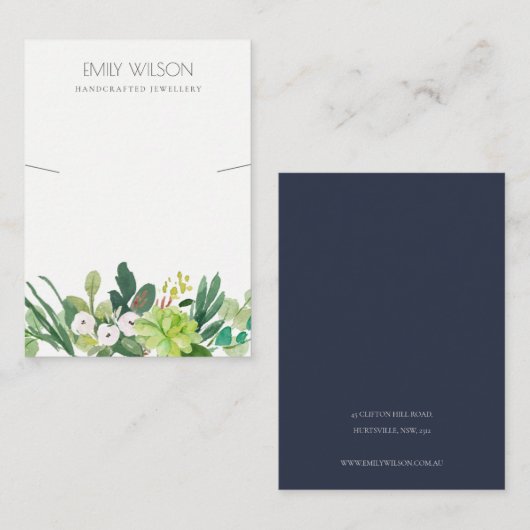 GROEN FOLIAGE SUCCULENT PEONY KETTING DISPLAY VISITEKAARTJE (Voorkant / Achterkant)