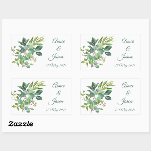 Groen Foliage Waterverf Rechthoek Stickers (Vel)