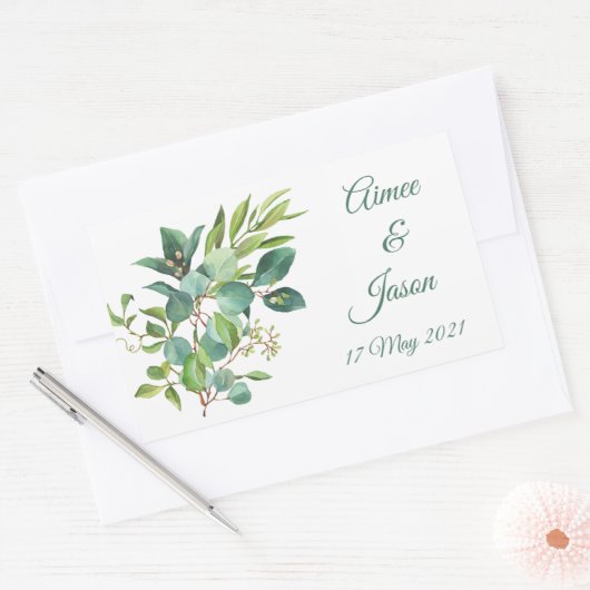 Groen Foliage Waterverf Rechthoek Stickers (Envelop)