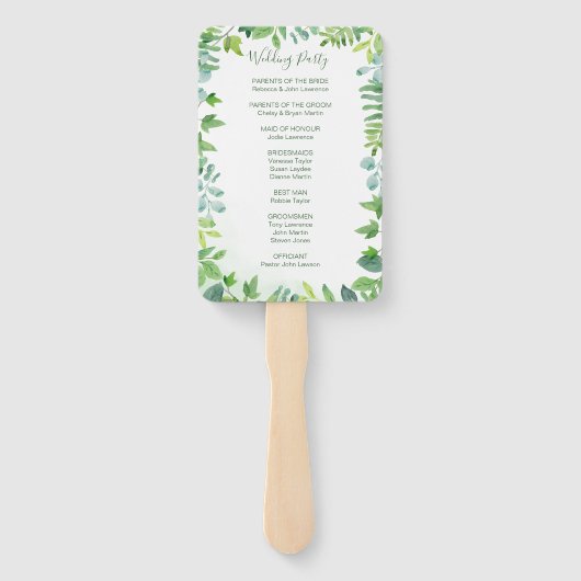 Groen Foliage Waterverf Trouwprogramma's Handwaaier (Achterkant)