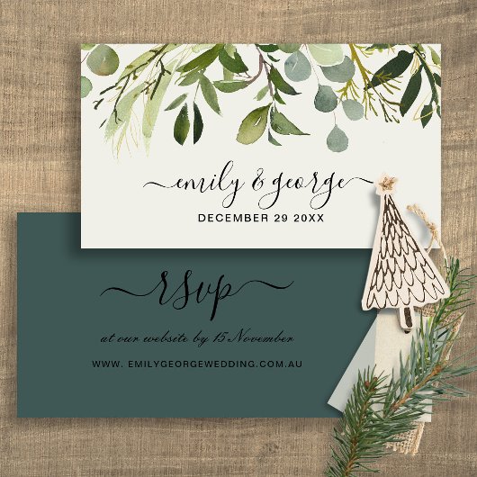 GROEN FOLIAGE WATERVERF WEDDING WEBSITE RSVP VISITEKAARTJE