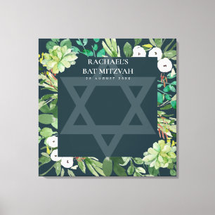 GROEN FOLIAGE WREATH STAR BAR BAT MITZVAH SIGN IN CANVAS AFDRUK