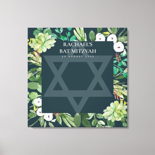 GROEN FOLIAGE WREATH STAR BAR BAT MITZVAH SIGN IN CANVAS AFDRUK (Voorkant)