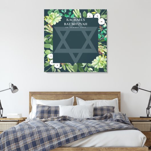 GROEN FOLIAGE WREATH STAR BAR BAT MITZVAH SIGN IN CANVAS AFDRUK (Insitu (Slaapkamer))