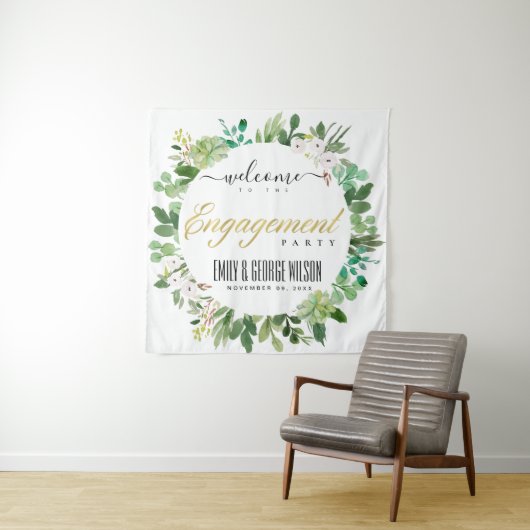 GROEN FOLIAGE WREATH WATERVERF VERLOVING WELKOM WANDKLEED (In situ)