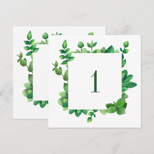 Groen folietabel nummer. Greenery bruiloft Kaart (Voorkant / Achterkant)