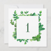 Groen folietabel nummer. Greenery bruiloft Kaart (Achterkant)