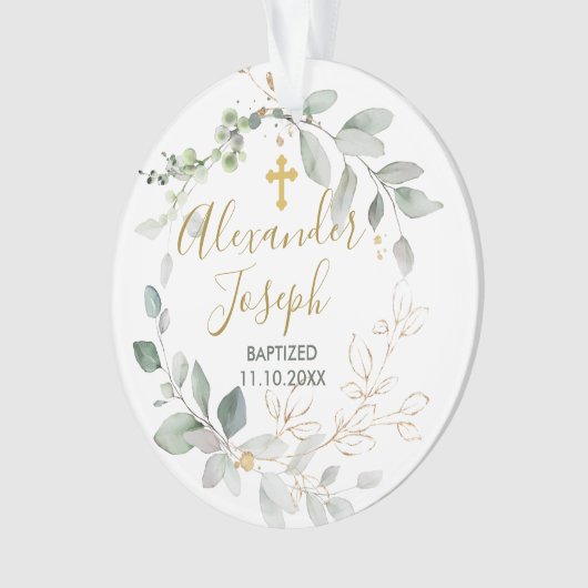 Groen folium, baby baptisme Foto Acrylornament Ornament (voorkant)