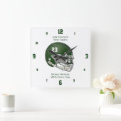 Groen Football Helmet Name and School Clock Vierkante Klok (Huis)