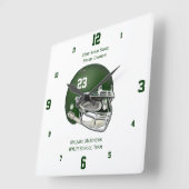 Groen Football Helmet Name and School Clock Vierkante Klok (Hoek)