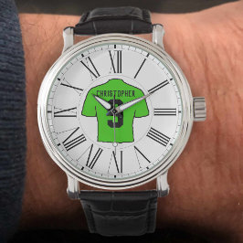 Groen Football Shirt met Romeinse cijfers. Horloge