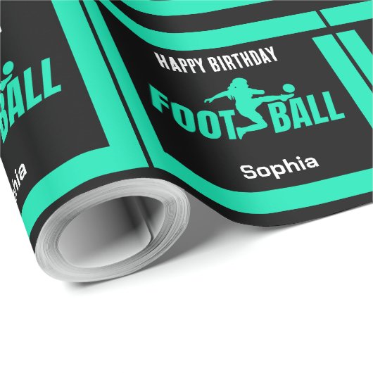 Groen Football Speler Meisje, Verjaardag Meisje Te Cadeaupapier (Rol Hoek)