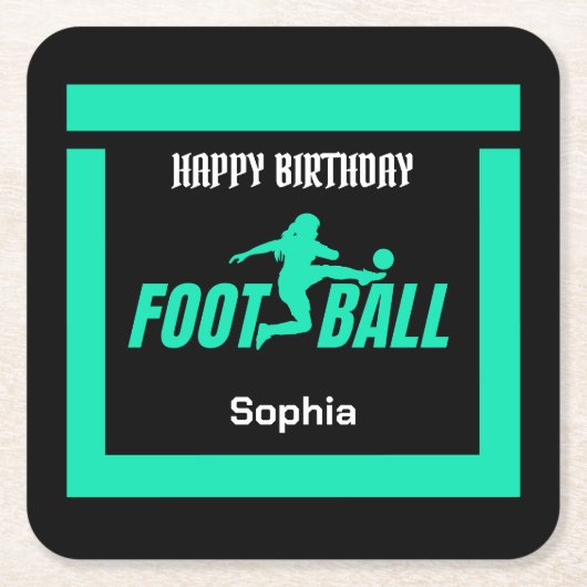 Groen Football Speler Meisje, Verjaardag Meisje Te Kartonnen Onderzetters (Voorkant)