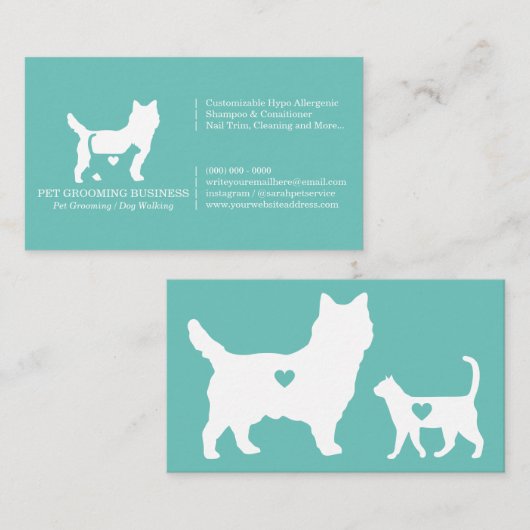 Groen Formele Kat Dog Heart Pet Visitekaartje (Voorkant / Achterkant)