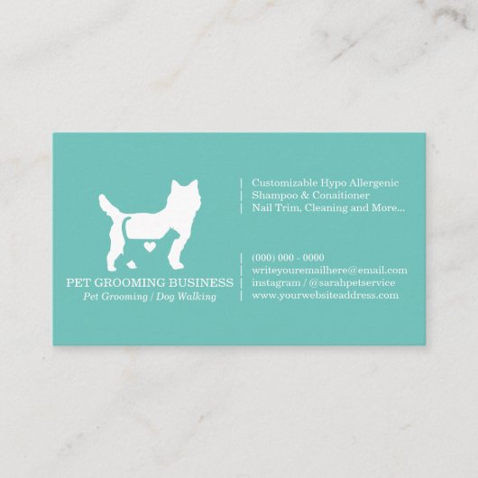 Groen Formele Kat Dog Heart Pet Visitekaartje (Voorkant)