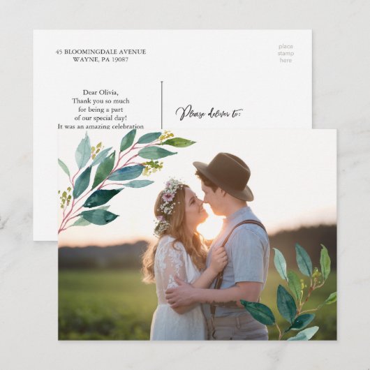 Groen Foto Bruiloft Dank u Briefkaart (Voorkant / Achterkant)