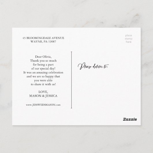 Groen Foto Bruiloft Dank u Briefkaart (Achterkant)