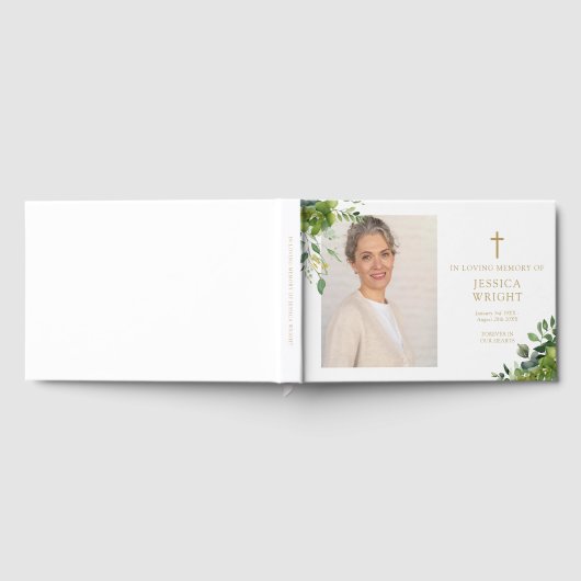 Groen Foto Christelijk Begrafenismonument Gastenboek (Volledig)
