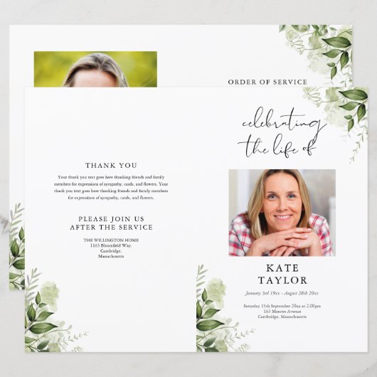 Groen Foto Orde van Dienst Rouwprogramma (Voorkant / Achterkant)