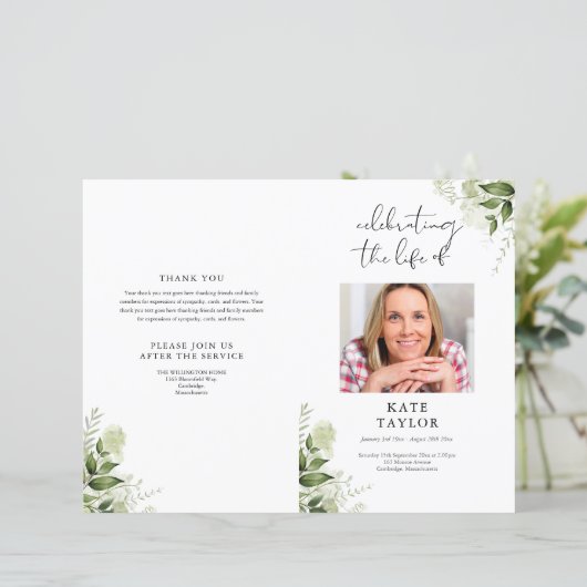 Groen Foto Orde van Dienst Rouwprogramma (Staand voorkant)