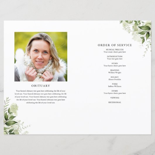 Groen Foto Order Of Service Funeral Programma (Achterkant)