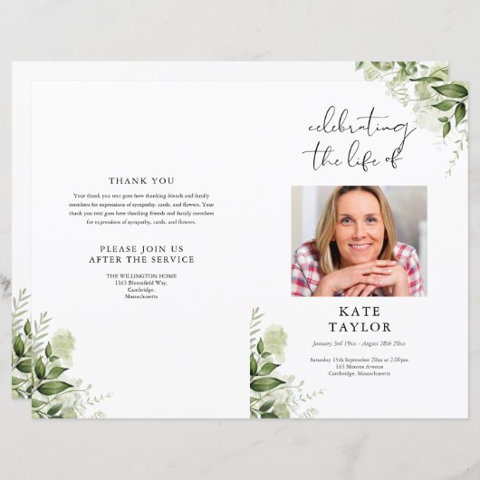 Groen Foto Order Of Service Funeral Programma (Voorkant / Achterkant)