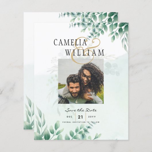 Groen FOTO SAVE THE DATES Eucalyptus BUDGET (Voorkant / Achterkant)