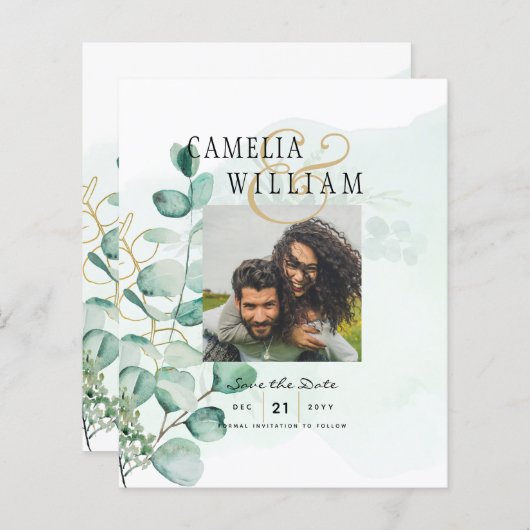 Groen FOTO SAVE THE DATES Eucalyptus BUDGET (Voorkant / Achterkant)