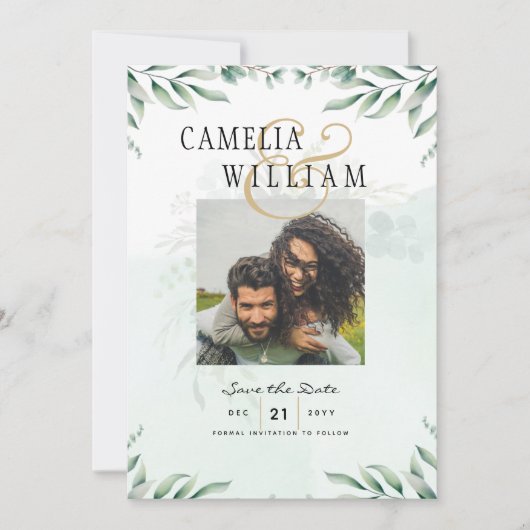 Groen FOTO SAVE THE DATES Eucalyptus BUDGET Kaart (Voorkant)