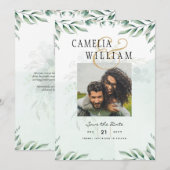 Groen FOTO SAVE THE DATES Eucalyptus BUDGET Kaart (Voorkant / Achterkant)
