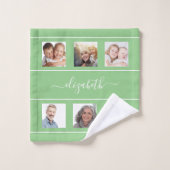 Groen fotocollage-monogram bad handdoek (Wasdoekje)