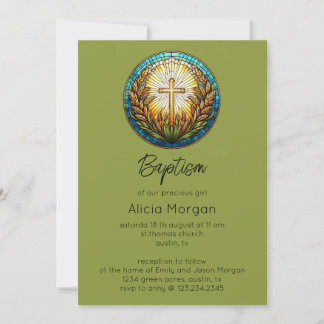Groen Fractal Cross Baptism Uitnodiging