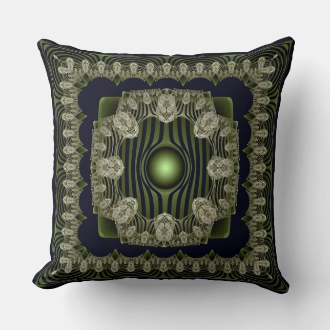 Groen fractal sierkussen met ingewikkeld patroon (Voorkant)