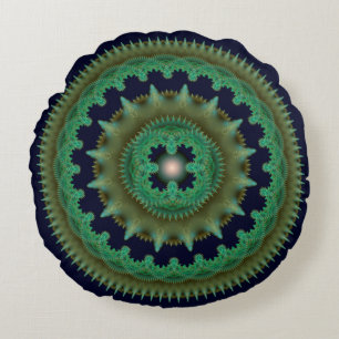 Groen fractal sierlijk patroon ronde kussen
