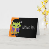 Groen Frankenstein Monster Halloween Bedankt Kaart (Gele Bloem)