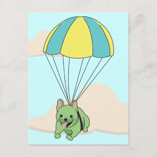 Groen Frans Bulldog Umbrella Fun Briefkaart (Voorkant)