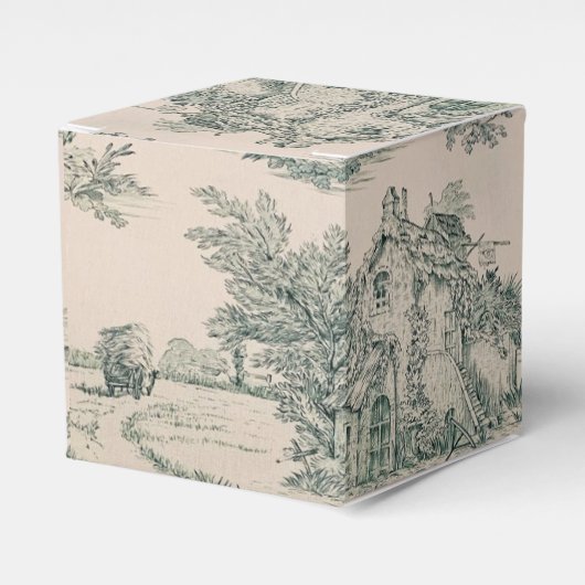 Groen Frans Land Toile Canvas Party Favor Box Bedankdoosjes (Voorkant Zijde)