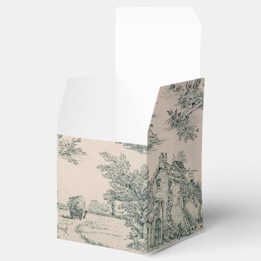 Groen Frans Land Toile Canvas Party Favor Box Bedankdoosjes (Geopend)