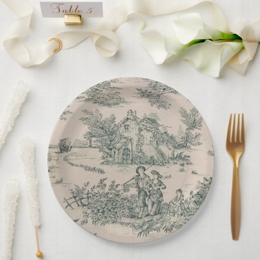 Groen Frans Toile Canvas Papier Borden Papieren Bordje (Huwelijk)