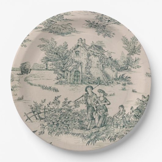 Groen Frans Toile Canvas Papier Borden Papieren Bordje (Voorkant)