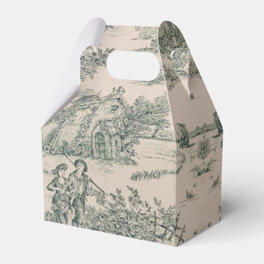 Groen Frans Toile Country Canvas Party Favor Box Bedankdoosjes (Achterkant)