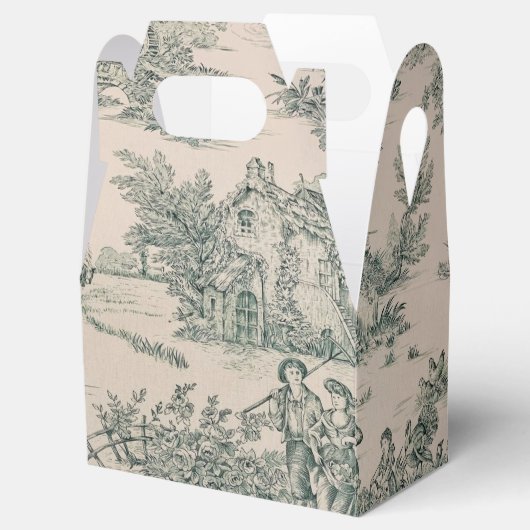 Groen Frans Toile Country Canvas Party Favor Box Bedankdoosjes (Geopend)