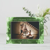 Groen Frosted Sneeuwvlokken Kerstmis Fotokaart Feestdagenkaart (Staand voorkant)