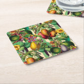 Groen Fruit en Bloementuin Retro Style Kartonnen Onderzetters (Schuin)