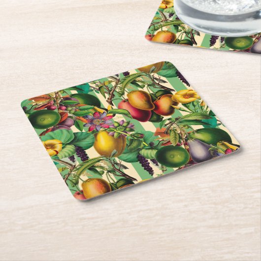 Groen Fruit en Bloementuin Retro Style Kartonnen Onderzetters (Schuin)