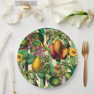 Groen Fruit en Bloementuin Retro Style Papieren Bordje