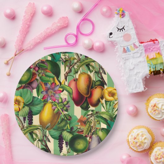 Groen Fruit en Bloementuin Retro Style Papieren Bordje (Feest)