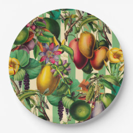 Groen Fruit en Bloementuin Retro Style Papieren Bordje