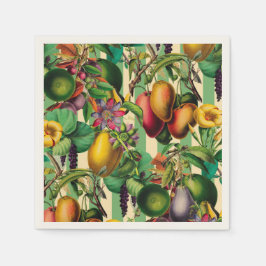 Groen Fruit en Bloementuin Retro Style Servet